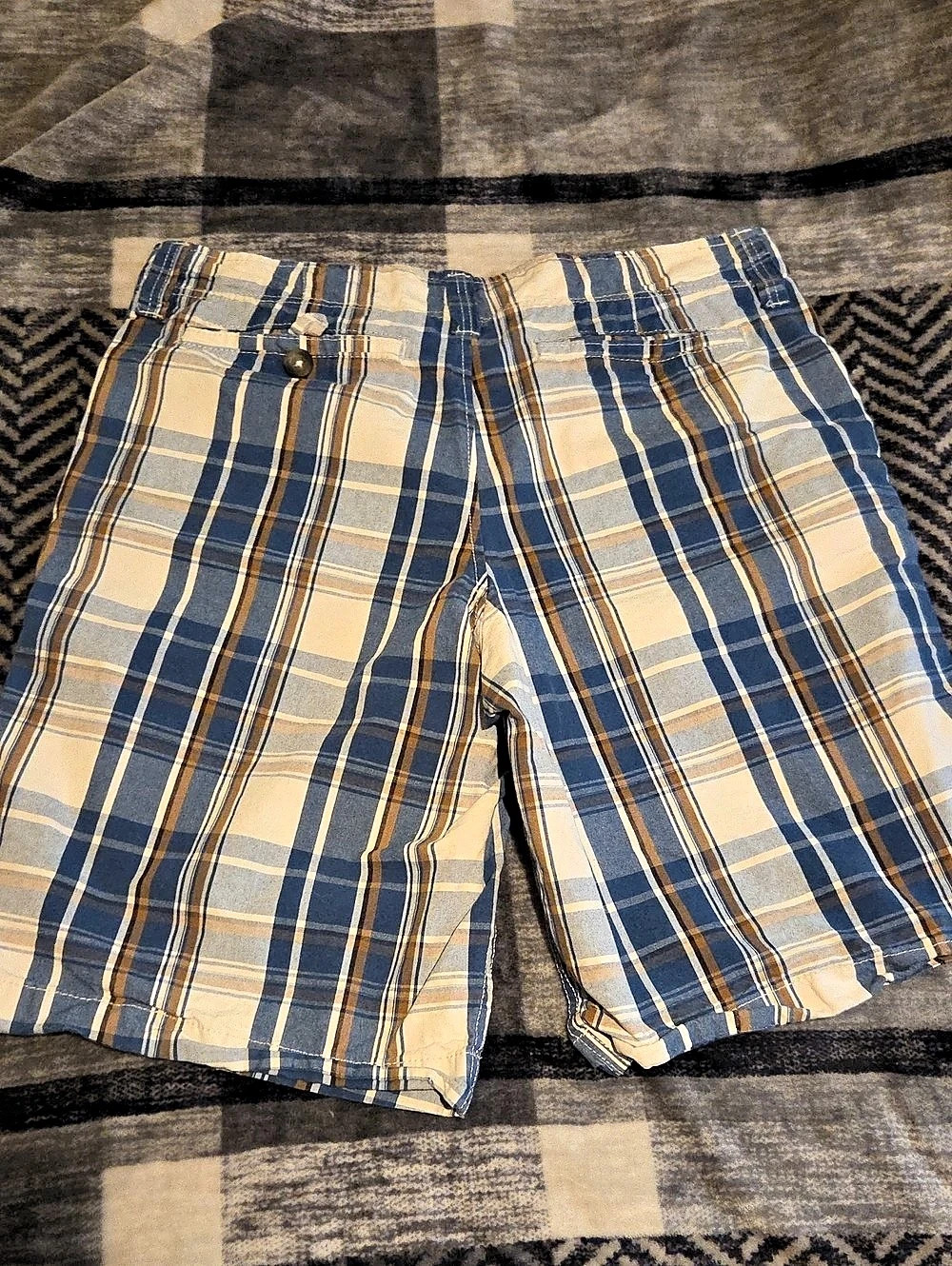 Mossimo Supply Co. Plaid Flat Front Shorts Blue & Beige Waist 34